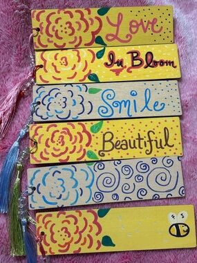 Hand-Painted Floral Inspirational Wooden Bookmark With Designs